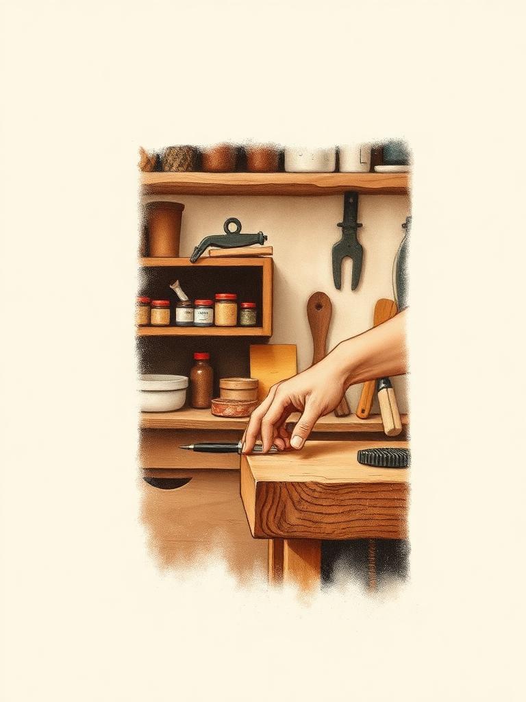 Illustration éditoriale — mains à l'atelier